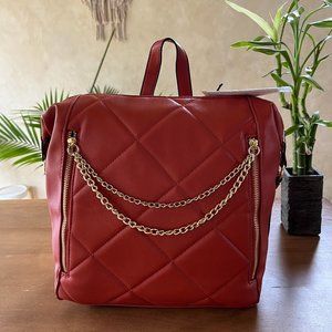 NWT Steve Madden Pumpkin Orange Quilted Backpack With Gold Chain Detail MSRP:$88